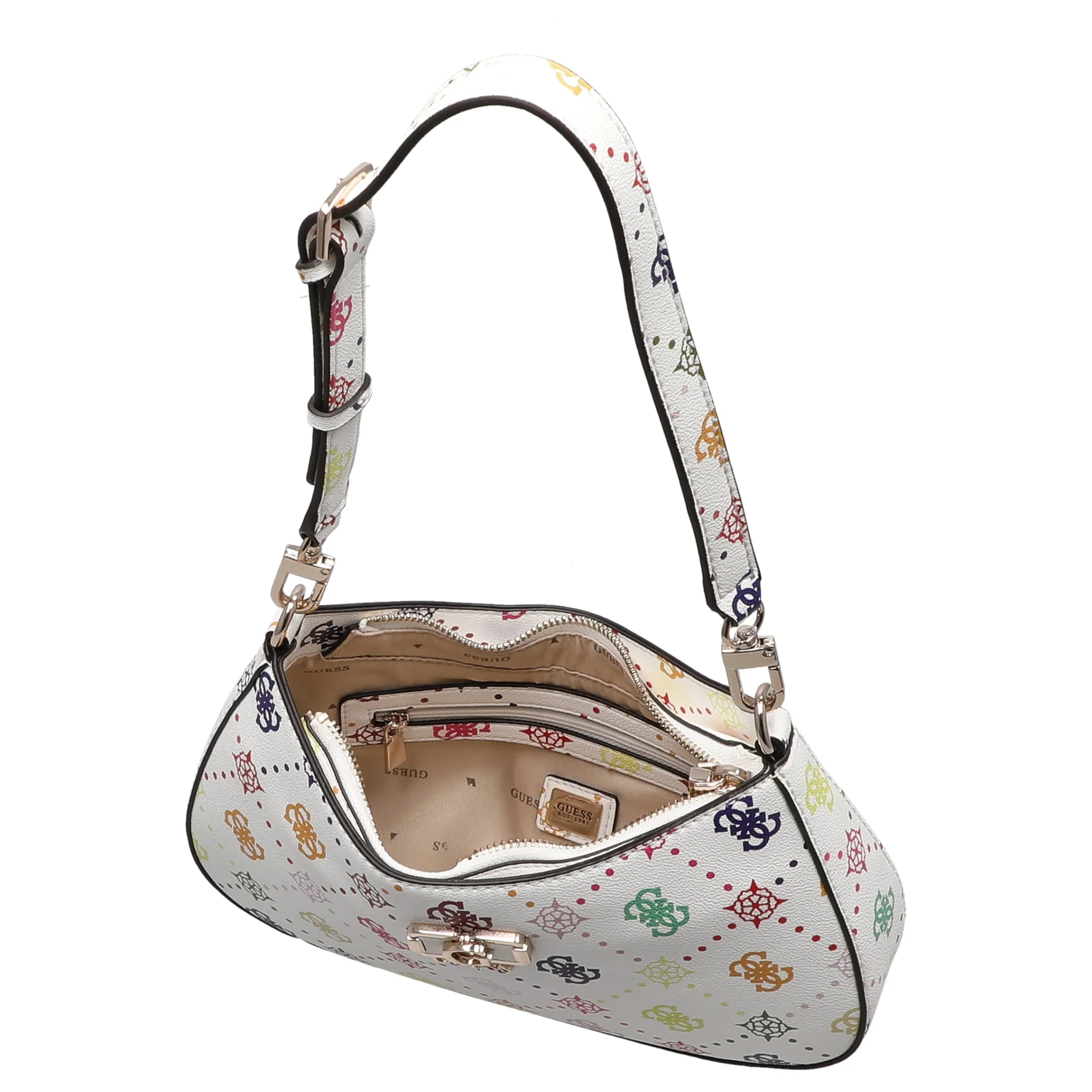 Guess Emelie Logo Top Zip - Schultertasche 26 cm (multi logo) - Image 6