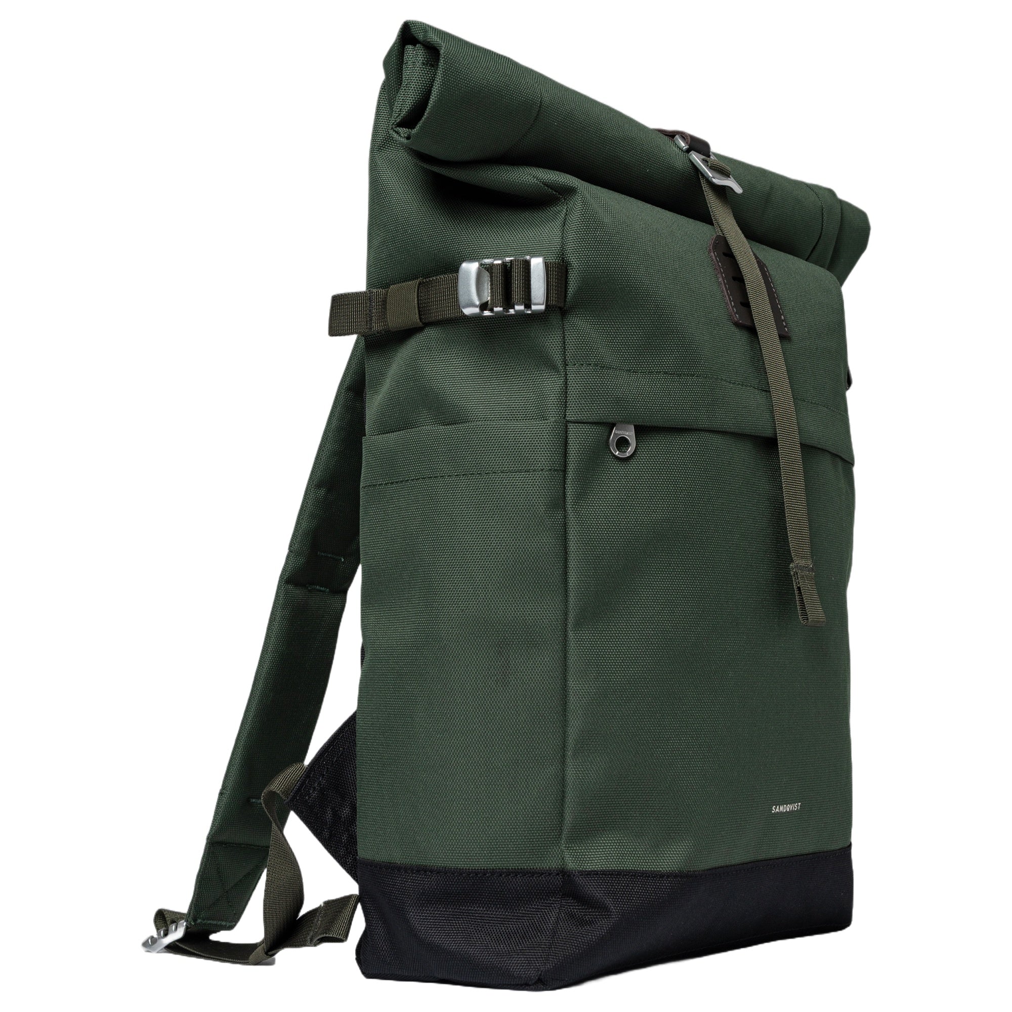 Sandqvist Icon Rolltop - Rucksack M 14" 60 cm (dawn green with dark brown leather) - Image 2